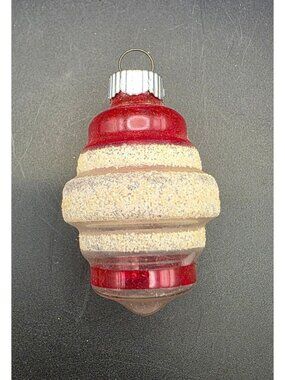 Un-silvered Pink w/ White Mica Barrel Lantern Shiny Brite Christmas Ornament